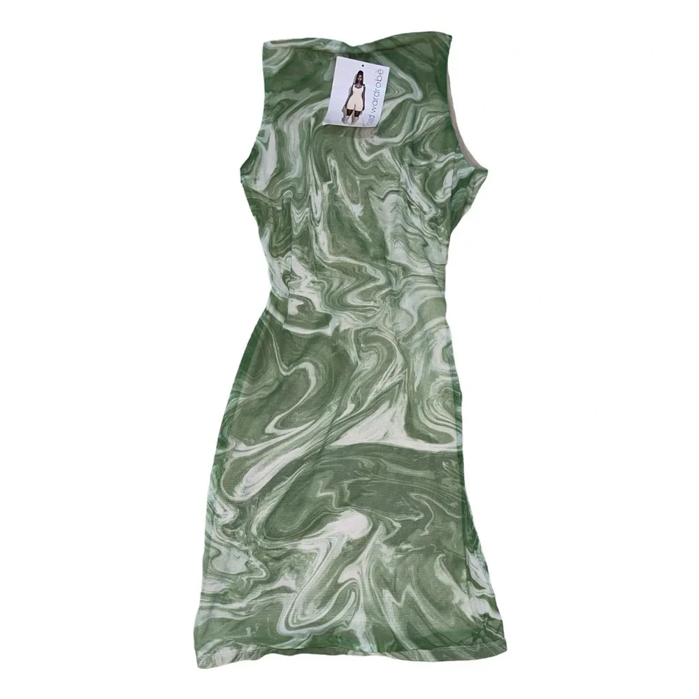 Naked Wardrobe NWT lime green white swirl cutout mini dress women’s size XL - Picture 2 of 6